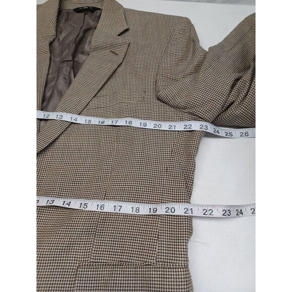 Jos A. Bank Mens Gingham Wool Silk Blazer Jacket Sport Coat Brown Sz 43R - Picture 4 of 9